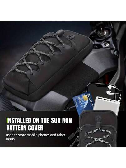 حقيبة ذراع تخزين للدراجة النارية، حقيبة غطاء البطارية، محفظة لتنظيم الهاتف والبطاقات والسماعات، مناسبة للقيادة المغامرة والمناطق الوعرة، خفيفة الوزن، قماشية، محفظة للبطاقات، حافظة للسماعات، معدات التنقل، مستكشف الخارج | حبل مع تصميم عاكس للضوء |