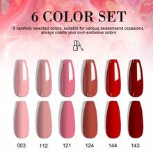 LIMEGIRL 2-in-1 Gel-Nagellack Set, beinhaltet Base Coat & Top Coat, 6 Farben - Zarte Rosé & Schimmerndes Dunkelrot Gel-Nagellack Set, abnehmbarer UV-Gel-Nagellack, Komplettes Winterdesign für Nagelstudio DIY, 2026 Neujahr & Valentinstag Geschenk, geeignet für Frauen & Mädchen Nägel - Rot - Übersicht 3