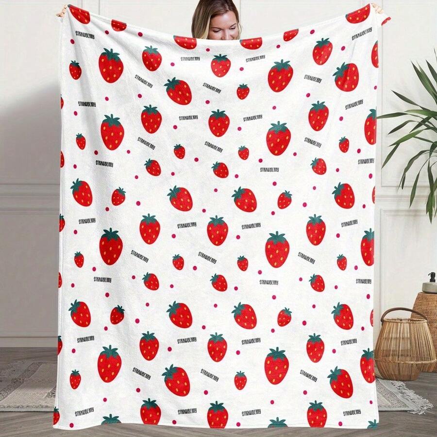 Coco Ai Ai's Strawberry-Printed Blanket, With Its Alluring Colors And Playful Design,Super Soft Flannel Printed  Blanket,As Birthday Gifts, Family, Wedding, Souvenir Blankets, Polyester Blankets Suitable For All Seasons, Washable, Machine Washable, Lightweight, Breathable, Comfortable, Warm, Unique, 280gsm For Him, Her Personalized Ideal Gifts For Her, Him, Family, Boyfriend, Girlfriend, Father, Family, Mother, Lover, Daughter, Son, Grandfather, Grandmother, Teacher,Doctor, Nurse,Friend, Classmate, Pet.Perfect Nap, Camping, Travel, Home, Daily Life, Office Decoration, Birthday, Anniversary, Valentine's Day, Thanksgiving, Graduation Season,Christmas, Halloween, Mother's Day, Father's Day, Wedding, New Year Gifts ,Sofa,Bed,Car,Bedroom,Living Room,Office,  Outdoor Camping, Beach,Wall Decoration - Nhiều màu 13 - Xem 1