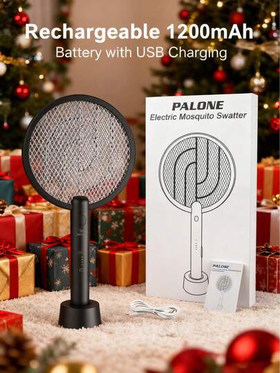 Elektrisk flugsmälla, 4000V myggdödare, 2-i-1 flugsmälla med 1200mAh batteri, laddningsbar myggdödarlampa och 3-lagers säkerhetsnät för inomhus- och utomhusbruk