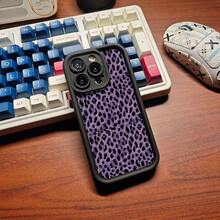 1pc Purple Plush Leopard Print Stylish & Luxury Cute Simple European And American Style Beautiful Fashion Soft Phone Case With Matte Black Lens Frame Design, Compatible With Samsung/Galaxy/Compatible With OPPO/Compatible With VIVO/Compatible With Honor/Compatible With Realme,International Version, Not The Domestic Version - Purple - View 5