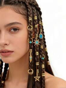 45 piezas Conjunto de accesorios para el cabello de estilo bohemio de playa, scrunchies y pinzas de pelo con estrellas de mar doradas, conchas y perlas, decoraciones de cabello de estilo oceánico de verano para mujeres, pinza de pelo, fiesta - Multicolor - Ver 1