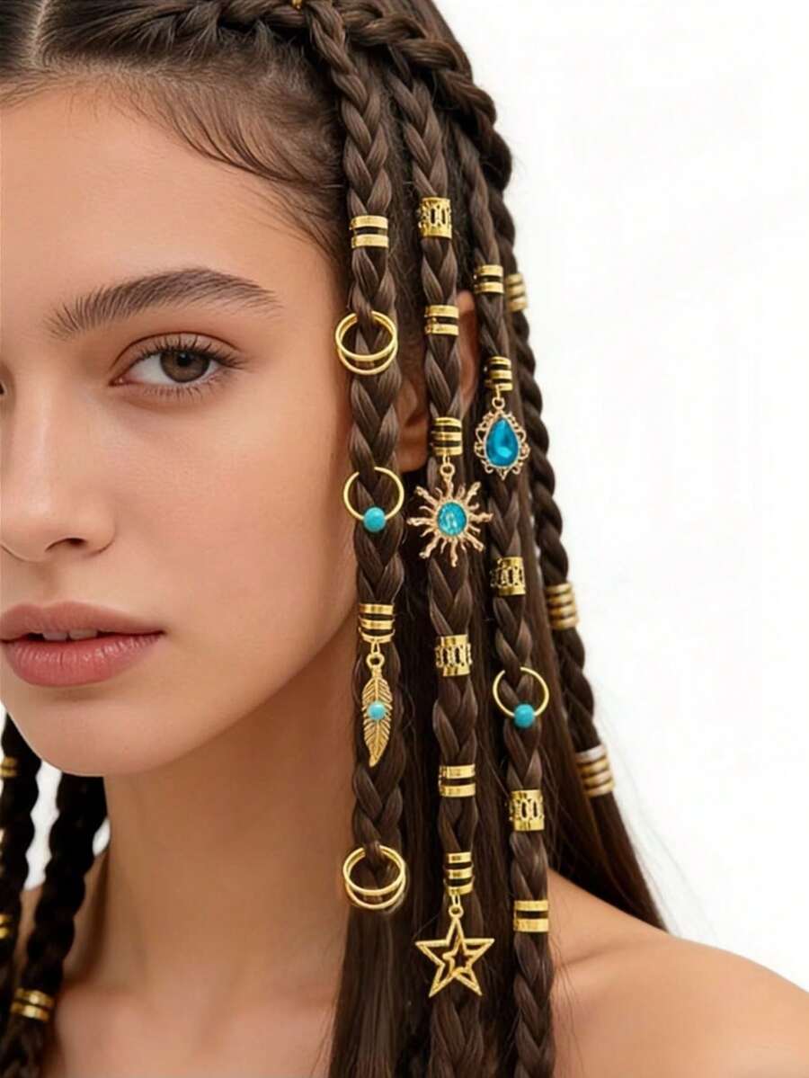 45 piezas Conjunto de accesorios para el cabello de estilo bohemio de playa, scrunchies y pinzas de pelo con estrellas de mar doradas, conchas y perlas, decoraciones de cabello de estilo oceánico de verano para mujeres, pinza de pelo, fiesta - Multicolor - Ver 1