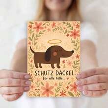 1 pieza Encantadora tarjeta de confort con Dachshund - Fondo floral suave (Adorable ilustración de Dackel ángel), Ambiente cálido y acogedor, Interior en blanco para notas personales, Incluye sobre rojo, Regalo perfecto para un amante de Dachshund/Amigo que necesite ánimo, Ideal para enviar deseos suaves y reconfortantes, Encantadora tarjeta con temática de mascotas que combina arte lindo y cuidado tranquilo - Multicolor - Ver 5