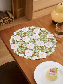1/2/4/6pcs Simple White Flower Embroidered Placemats, Countryside Style Kitchen Dining Table Decor Mats, Non-Slip Coasters For Holiday Parties, Birthdays, Weddings, Dinners, Office Desks, Coffee Tables, Home Decor, All Seasons - Green - View 6