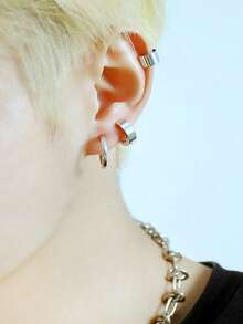 A Set Of 3 Sets Of Stainless Steel Men's Ear Clip Earrings And Ear Hoops, These Earrings Are Non-Piercing Ear Clips Without Ear Holes, With Smooth Surfaces. They Have A Street Hip-Hop Style, Are Low-Allergic, Durable And Fashionable, And Are Suitable As Accessories For Both Men And Women. They Have A Street Hip-Hop Style, Are Low-Allergic, Durable And Fashionable, And Are Suitable As Accessories For Both Men And Women. - Multicolor - View 6