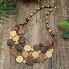 1pc Wooden Bead & Glass Bead Bohemian Multi-Layer Necklace, Fashion Jewelry For Women - Multicolor - View 5