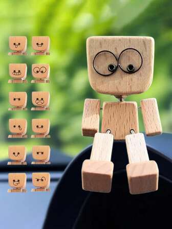 Adorno de madera con movimiento para hombres, viene con accesorios vívidos, adecuado como decoración de escritorio, estantería, coche y un regalo de Navidad ideal