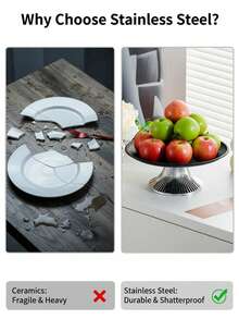 1pc Stainless Steel Round Tray, Metal Tray With Silver Base, Retro Design, Home Decor, Dessert Serving Tray, Party Decoration Platter - Black - View 6