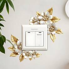 Gold Floral Switch Sticker, Decorated With Pearls And Diamonds, Self-Adhesive Removable Wall Sticker, Elegant Outlet Decor, Suitable For Home Living Room, Bedroom Wall Decoration - Gold - View 9