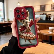 Cubierta de teléfono con borde negro diseño de perro tejido en traje de bailarina rojo y beige para uso diario en cafeterías y salas de estar,Aplicable a los teléfonos de la serie Apple y Galaxy - Burdeos - Ver 7