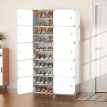 Zapatero con Cubierta,10Niveles 40pares de Armario de Almacenamiento de Zapatos, Cajas de Zapatos de Estantes de Plástico para Zapatos, Organizador para Armario, Pasillo, Dormitorio.(2 filas de 10 capas en blanco) - Multicolor - Ver 3