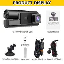 Car Dual Lens Dash Cam HD 1080P Front/Rear/Inside Video Recorder Camera G-Sensor - A - Xem 2
