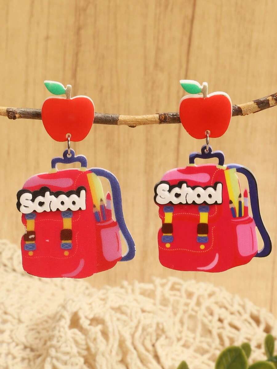 1 Pair Acrylic Backpack Charm Earrings, Cute Earring Accessories For Teachers' Day And Back To School Season - Multicolor 2 - View 1