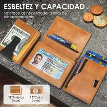 Billetera Hombre Cuero, Cartera Tarjetero RFID Bloqueo con Cierre del Imán, Cartera Hombre de Piel Antirrobo con Ventana ID, Bolsillo de Monedero Plegable, Hombres Regalo para Día del Padre,36933224 - azul real - Ver 6