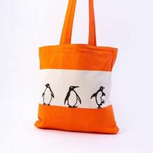 Classic Orange Cotton Tote Bag - Vintage Logo Print Large Capacity Handbag For Daily Use - Default - View 1