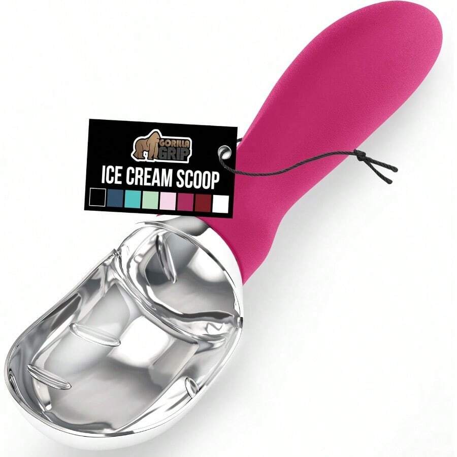 GORILLA GRIP Large Comfortable Handle Heavy Duty Ice Cream Scoop Professional Grade Scooper Get Perfect Shape Scoops Great for Spooning Frozen Gelato and Sorbet Cookie Dough Melon Hot Pink - Rosa fuerte - Ver 1