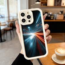 Cubierta de teléfono con diseño de espacio estelar azul rojo y efecto de luz para iPhone 14 Pro Max negra funda protectora con patrón de galaxia y rayos luminosos ideal para uso diario en cafeterías y salas de estar,Aplicable a los teléfonos de la serie Apple y Galaxy - Café integral - Ver 4