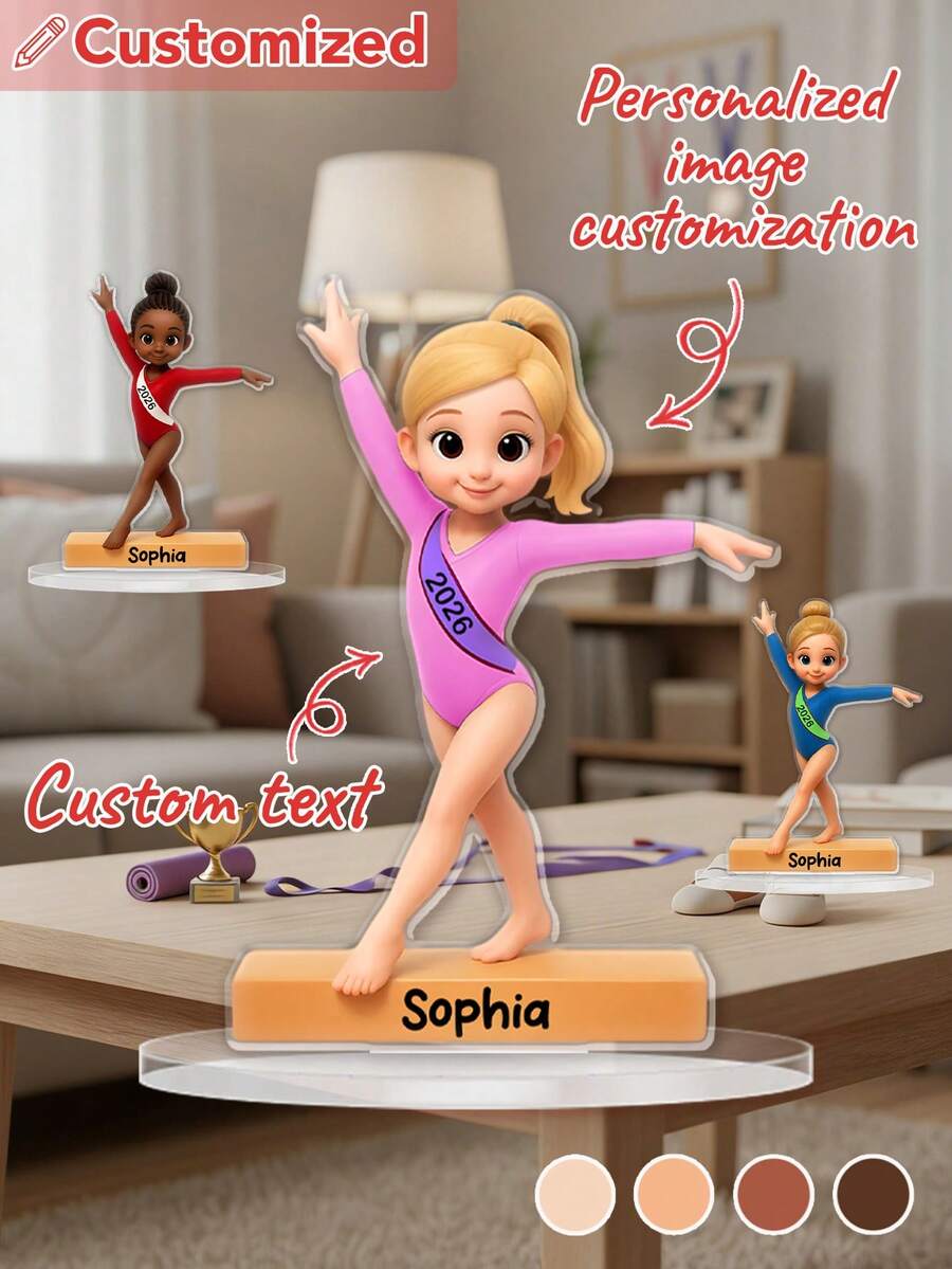 Personalized Acrylic Gymnastics Girl Figurine, Customizable With Name And 2026 Cute Cartoon Gymnast Doll, Meaningful Children's Achievement Commemorative Gift, Suitable For Daughter Or Young Athlete, Can Be Placed In Room, Desk, Or Bookshelf As Home Decor. Personalized Acrylic Gymnastics Girl Figurine, Customizable Gymnastics Acrylic Figurine.,Garden Decor - Multicolor 3 - View 1