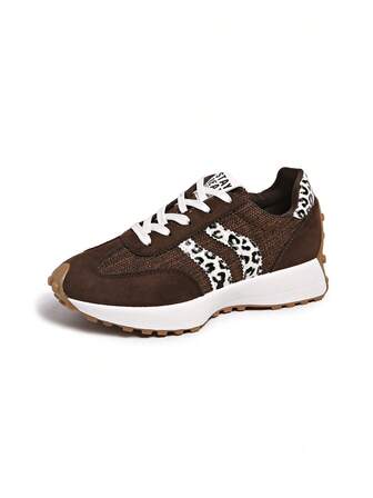 Dam Retro Kaffebruna Tjocksulade Lyxiga Moderiktiga Mångsidiga Sneakers, Konstmocka Patchwork, Casual Tjock Sula, Moderiktiga, Bekväma, Semesterstil, Halkfria Mjuksulade Casual Sneakers
