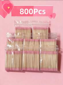 25/100/200/300/400/500/600/800/1000-Piece Pack Of Double-Ended Nail Polish Remover Cotton Swabs, Small Pointed Double-Ended Eyebrow And Makeup Cleaning Tools, Approximately 100 Pieces Per Pack, Can Be Used For Wiping, Nail Care Products, Nails, Nail Polish Remover, Nail Care Tools, Back-To-School Supplies, Press-On Nail Care Tools, Long Pointed Wooden Sticks, Used For Cleaning Fingertips And Applying Glue, Suitable For Touching Up Eyeliner, Eyeshadow, Lipstick, Nail Care, Etc. (Pink And White) - 粉色 - 查看 16
