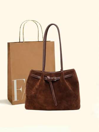 Ny enfärgad retro mockaväska för kvinnor, moderiktig axelväska, specialutgåva, elegant stor kapacitet, hållbar och lätt, mångsidig tygväska för kvinnor, lämplig för arbete, resor, affärer