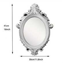 Vintage Country Style Wall Mirror - Distressed Ornate Oval Frame With Decorative Corners, Plastic Structure, Vertical Hanging Vanity Mirror, Suitable For Living Room, Bedroom