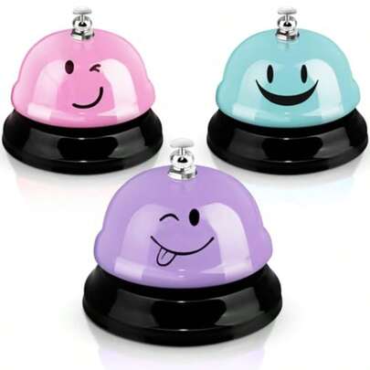 3 Timbres de Escritorio para Servicio de 3 Pulgadas de Diámetro Timbre de Llamada con Cara Sonriente con Construcción de Metal Antioxidante Campana de Recepción para Oficina Rosa Rosada