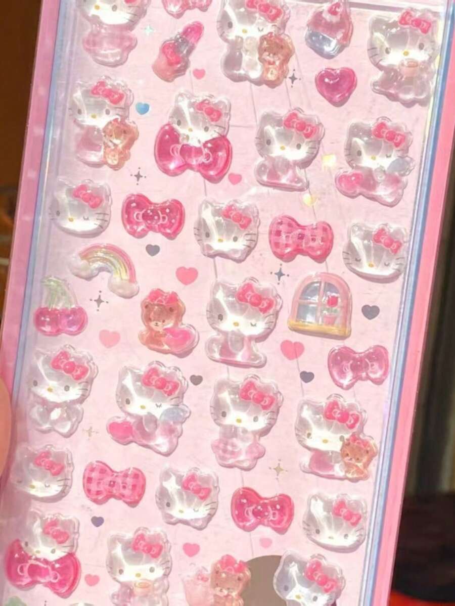 1张随机图案水晶浮雕贴纸，可爱3D卡通手机壳贴纸（颜色随机）