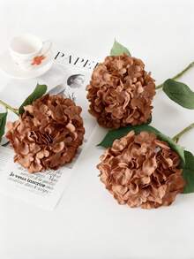 8支7.9英寸仿真咖啡色绣球花束，高品质逼真花卉，适用于DIY婚礼花篮、新娘捧花、客厅、卧室、窗台、酒店、办公室家居装饰、花瓶装饰、情人节、新年、春季、生日派对、户外花园开放、DIY花环、礼品等。 - 咖啡棕 - 查看 4