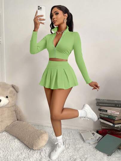 AIJ Amarilo Women's Sexy 2 Pieces Set, Minimalist Sexy Bombshell Style Fitted Top Paired With Sweet Safety Shorts And Skirt, Suitable For Sports, Everyday Wear, And Tennis