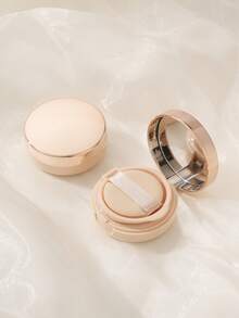 1个玫瑰金迷你空气垫粉底盒，时尚优雅镜面设计，可重复使用的化妆品空盒，配有镜子、粉扑、镊子和勺子 - 方便携带的可填充美妆收纳盒 - 彩色 - 查看 2