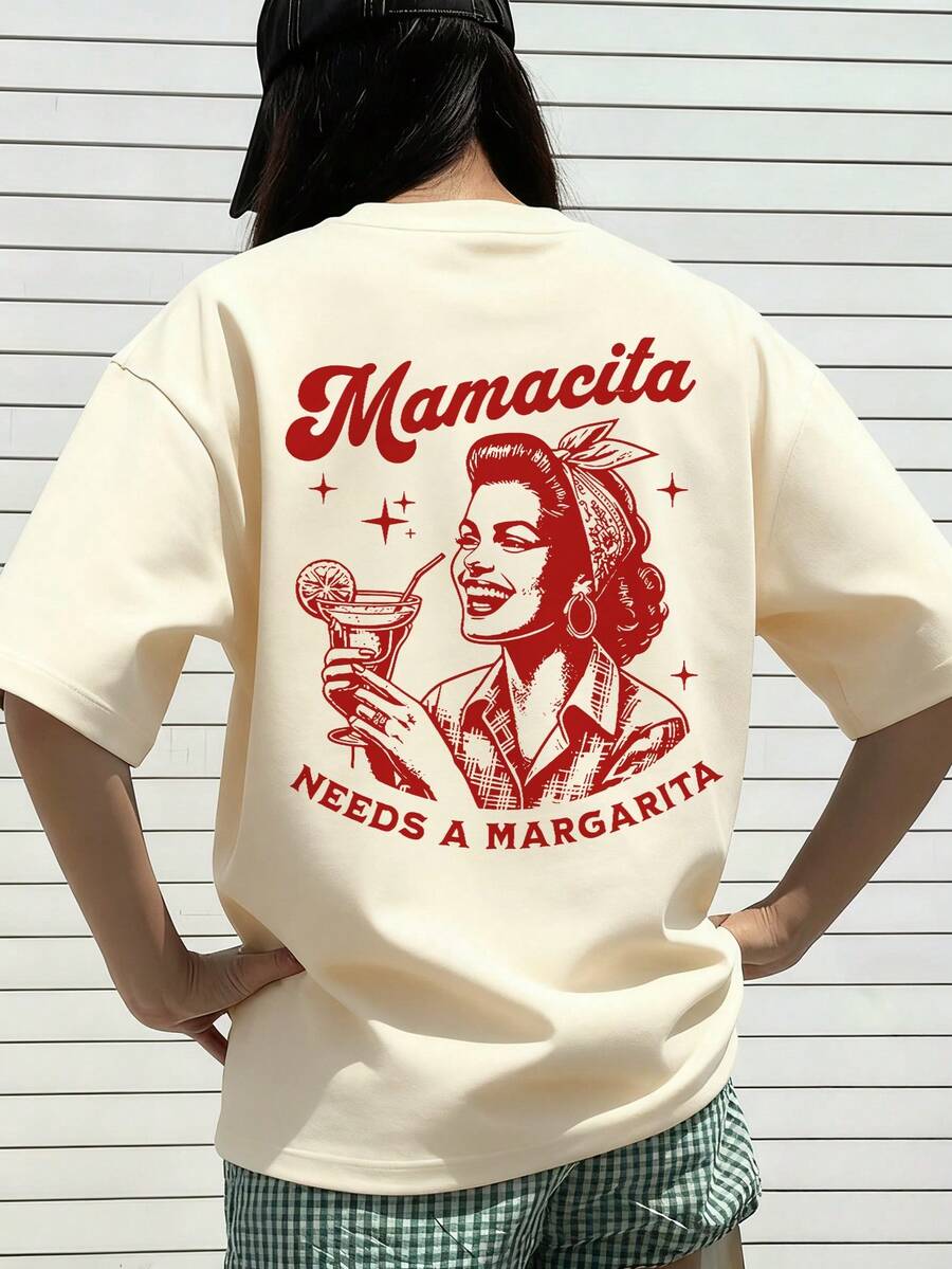 Women's Casual Round Neck Short Sleeve T-Shirt With Letter Print, Graphic Tee, Spring/Summer