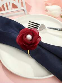 2个/6个山茶花珍珠餐巾环，适用于婚礼、情人节派对、餐桌装饰，逼真的花朵珍珠餐巾环，浪漫系列，酒店理想之选 - 彩色 - 查看 6