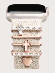 5/4/3pcs Metal Band Decor Rings Compatible With Apple Watch Band Charms 38mm 40mm 41mm 42mm 44mm 45mm 46mm 49mm, Gold Heart Cross Dog Paw Flower Diamond Rhinestone Silicone Band Accessories (Watch And Band Not Included) Ultra/Se/11/10/9/8/7/6/5/4/3/2/1, Compatible With Samsung - Multicolor - View 20