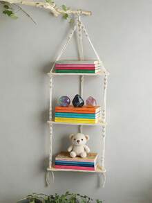 1pc Bohemian Style Handwoven White Rope & Beige Hanging Corner Shelf, Decorative Storage Rack For Bedroom, Bathroom, Office, Living Room - Suitable As Christmas, Halloween, And Holiday Gift - Multicolor - View 15