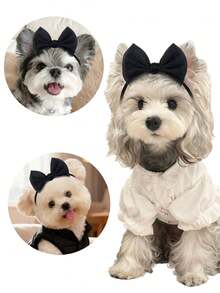 3Pcs Random Color Shiny Fabric Bow Pet Headband, Adjustable Bow Hair With Hat, Cat And Dog Dressing Supplies, Essential For Holiday Cute Pet Dressing Up, Puppy Keep Cute Must Have, Decorative Photography Is Super Eye-Catching, Soft And Skin Friendly Without Compromising The Head, Cachorro Feliz Decoration - Black - View 4