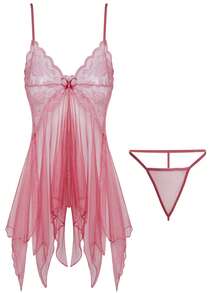 Sexy Lingerie For Women, Mesh Lace Nightdress - Bụi hồng - Xem 3