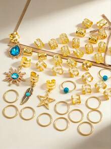 45 piezas Conjunto de accesorios para el cabello de estilo bohemio de playa, scrunchies y pinzas de pelo con estrellas de mar doradas, conchas y perlas, decoraciones de cabello de estilo oceánico de verano para mujeres, pinza de pelo, fiesta - Multicolor - Ver 3