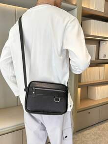 1pc Men's PU Large Capacity Messenger Bag, Multi-Pocket Shoulder Bag, Retro Printed Men's Backpack Valentine'S Day Phone Bag - Multicolor - View 6