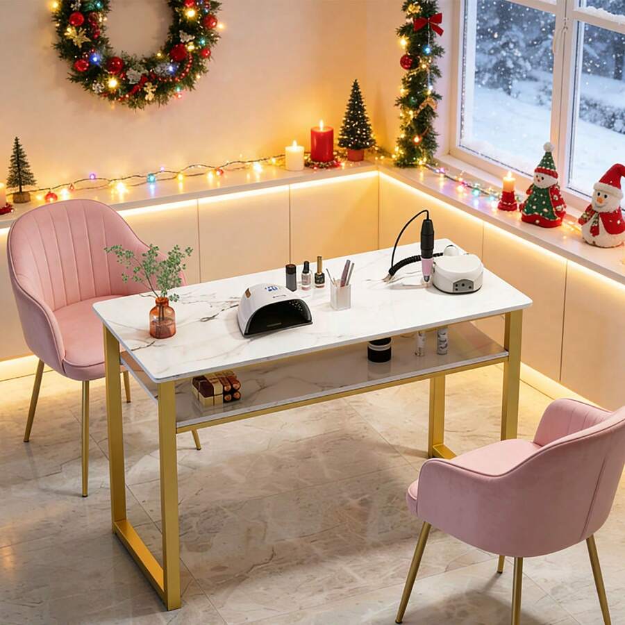 Mesa Para Manicurista Doble Con Estante 80x40x76 Manicure - Multicolor - Ver 1