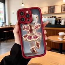Cubierta de teléfono con diseño de oso bailarín en traje de ballet rosa y blanco para iPhone 13 Pro Max funda protectora estilo lindo para uso diario en cafeterías y salones,Aplicable a los teléfonos de la serie Apple y Galaxy - Café integral - Ver 5