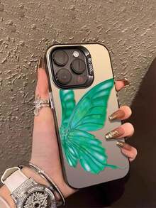 Elegante Minimalista y HermosoMariposa VerdeFunda de Celular Plateada Compatible con Todos los Modelos  17 17 Pro Max 17 Pro 16 Pro Max 16 Pro y Más - Plateado - Ver 4