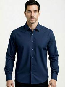 Men's Slim-Fit Striped Shirt For Formal Occasions. - 藏蓝色 - 查看 1