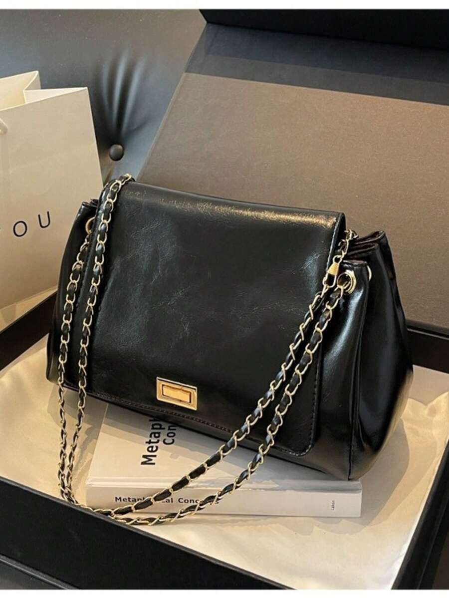Women's Burgundy Tote Bag, Shoulder Bag With Chain Strap, Zipperless Model 6461 Fashion 2026 - 黑色 - 查看 1