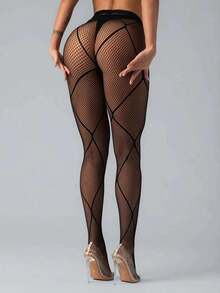 1 Pair Plaid Fishnet Socks, Sexy Full Mesh Pattern, Stretchy Socks, Great Christmas Gift For Women - màu đen - Xem 1