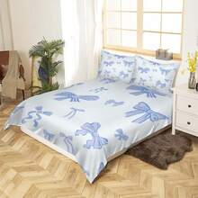 Bow Pattern Bedding Set - Soft Breathable Without Filler Bedroom Decor - 可愛蝴蝶結被套套裝-C - 查看 4