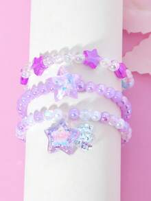 3件套可爱星星、珍珠、爱心串珠手链、项链、腕带首饰套装，适合女孩日常、节日、生日、派对佩戴 - 彩色 - 查看 5