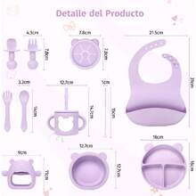 12pzs Platos para Niños Silicon, Set de Vajillas Silicona de Alimentación, Sin BPA, Fácil de Limpiar, Apto para Microondas, Regalos de Navidad para Niña/Niño (Púrpura),36982494 - Rosado Sandía - Ver 2