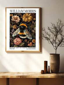 1pc William Morris-Inspired Bee & Floral Canvas Art Print Modern Retro Poster, Animal Theme Wall Decor For Living Room, Bedroom, Home Office - Botanical Nature Insect Wall Art, Festival Gifts, Office Decor, Kitchen Decor, Wall Arts, Wall Decor, Home Decor, Room Decor, Canvas Wall Art, Posters, Wall Art With Frame, Optional Frame - Multicolor - View 7